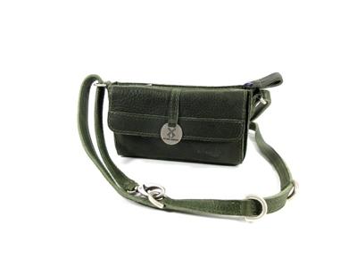 Handgemaakte leren schouder festivaltasje raider #07 groen