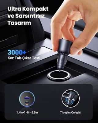 Autolader - UGREEN - 1 USB-C + 1 USB-A - 63W - Grijs