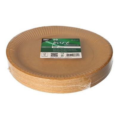 Bord "pure", rond, bruin, diameter 23 cm, uit karton, pak van 50 stuks