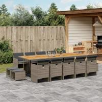 15-delige Tuinset met kussens poly rattan grijs - thumbnail