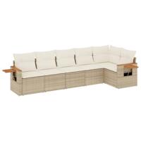 6-delige Loungeset met kussens poly rattan beige - thumbnail