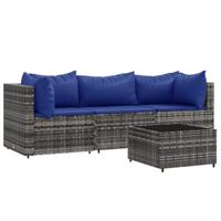 4-delige Loungeset met kussens poly rattan grijs - thumbnail