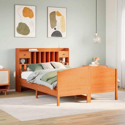 Bed met boekenkast zonder matras grenenhout wasbruin 160x200 cm