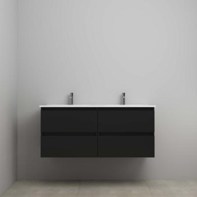 On-Line Onderkast - 120 cm - Voorgemonteerd - Porseleinen Wastafel - 2 Kraangaten - Mat Zwart