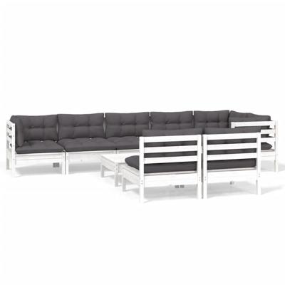 9-delige Loungeset met kussens massief grenenhout wit - thumbnail
