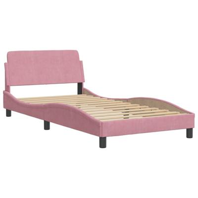 Bedframe met hoofdeinde fluweel roze 140x190 cm