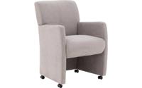 Goossens Eetkamerstoel Alex lichtgrijs stof met armleuning en met wielen, stijlvol landelijk - thumbnail