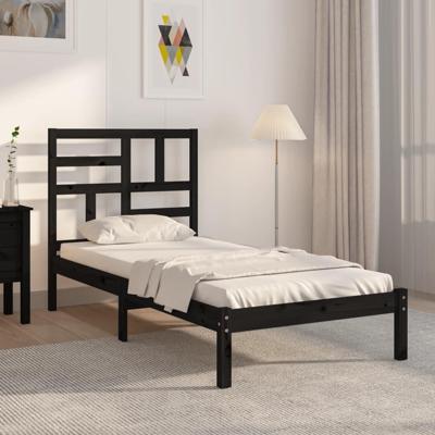 Bedframe massief hout zwart 75x190 cm