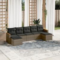 7-delige Loungeset met kussens poly rattan grijs - thumbnail