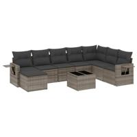 9-delige Loungeset met kussens poly rattan grijs - thumbnail