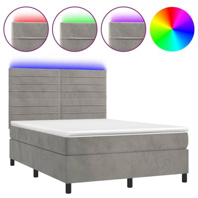 Boxspring met matras en LED fluweel lichtgrijs 140x190 cm