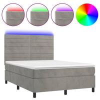 Boxspring met matras en LED fluweel lichtgrijs 140x190 cm - thumbnail