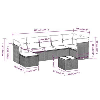 8-delige Loungeset met kussens poly rattan zwart - thumbnail