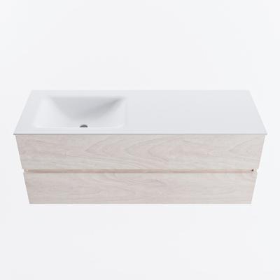 MONDIAZ VICA 130cm badmeubel onderkast Underlayment 2 lades. Wastafel CLOUD links 1 kraangat, kleur Talc.