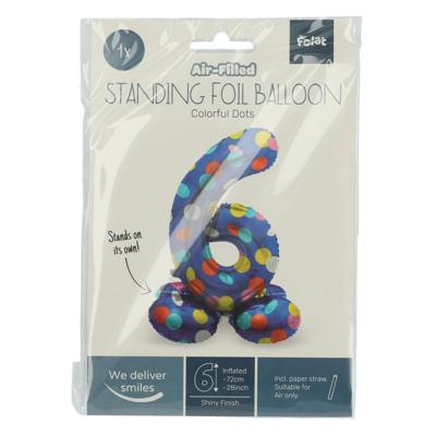 Folat BV Staande folieballon colorful dots cijfer 6 - 72cm