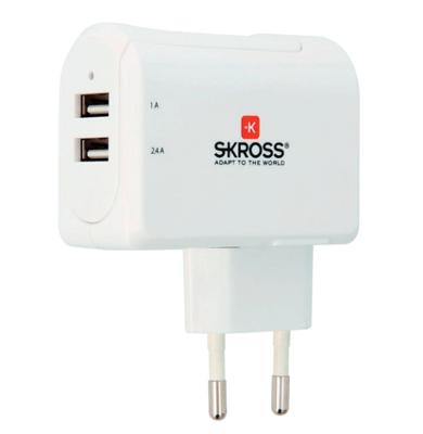 Skross 38565 USB-oplader 2x USB-A Wit, Zilver Binnen