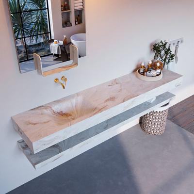 MONDIAZ ALAN-DLUX 200cm planchet Frappe. Vrijhangende wastafel CLOUD links zonder kraangat, kleur Frappe. MONDIAZ ALAN-DLUX 200cm planchet Frappe. Vrijhangende wastafel CLOUD links zonder kraangat, kleur Frappe.