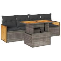 5-delige Loungeset met kussens poly rattan acacia grijs - thumbnail