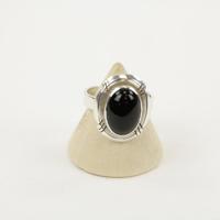 Zilveren Ring met Zwarte Onyx Maat 17,5 - Verstelbaar (Sterling Zilver 925) - thumbnail