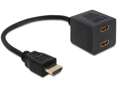 Delock 65226 HDMI Adapter [1x HDMI-stekker - 2x HDMI-bus] Zwart 12.00 cm