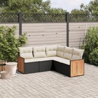 5-delige Loungeset met kussens poly rattan zwart - thumbnail