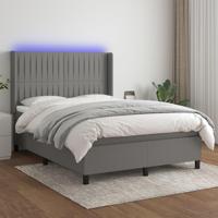 Boxspring met matras en LED stof donkergrijs 140x190 cm - thumbnail