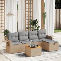 6-delige Loungeset met kussens poly rattan beige - thumbnail