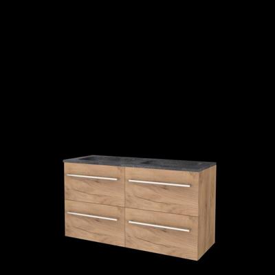 Basic-Line Start 46 Badkamermeubelset - 120 x 46 cm - Met Grepen - 4 Lades - Hardstenen Wastafel - 2 Kraangaten - Whisky Oak