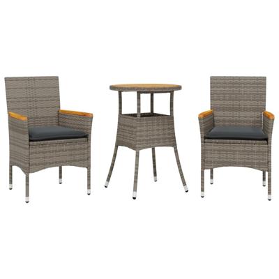 3-delige Tuinset met kussens poly rattan en acaciahout grijs