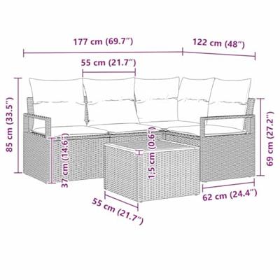 Tuinbankenset met opslag 5 pcs Grijs poly rattan