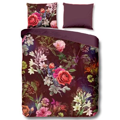 Descanso Dekbedovertrek "bloemen" - Bordeaux - (240x200/220 cm) - Biologisch Katoen satijn