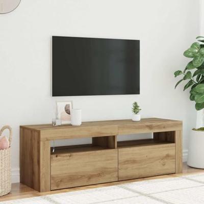 Tv-meubel met LED 120x35x40 cm bewerkt hout artisanaal eiken