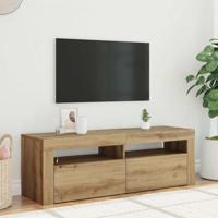 Tv-meubel met LED 120x35x40 cm bewerkt hout artisanaal eiken - thumbnail
