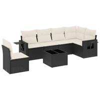 7-delige Loungeset met kussens poly rattan zwart - thumbnail