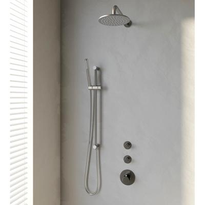 Brushed Edition thermostatische inbouw regendouche SET 15 met 20 cm douchekop en gebogen muurarm en staaf handdouche en doucheslang