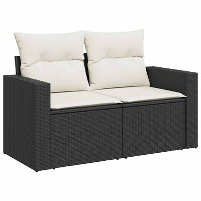 7-delige Loungeset met kussens poly rattan zwart - thumbnail