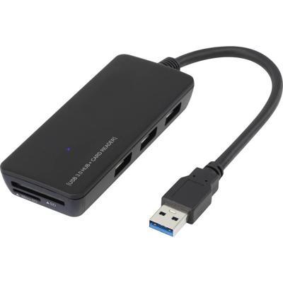 Renkforce 3 poorten USB 3.2 Gen 1-hub Met ingebouwde SD-kaartlezer Zwart
