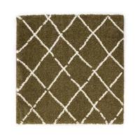 Boho&me Vierkant hoogpolig vloerkleed ruiten Artisan - olijfgroen|wit - thumbnail