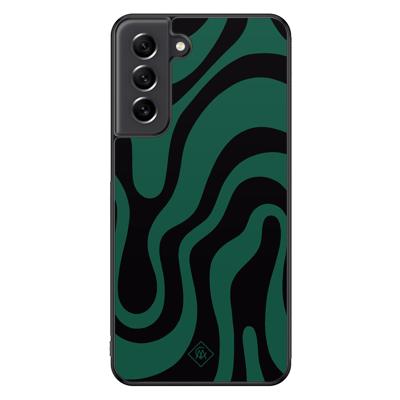 Samsung Galaxy S21 FE hoesje - Swirl zwart groen Samsung Galaxy S21 FE hoesje - Swirl zwart groen