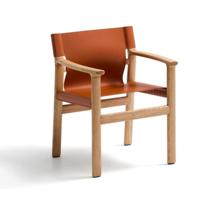 Kave Home Jan eetkamerstoel leder Lichtbruin essenhout - thumbnail