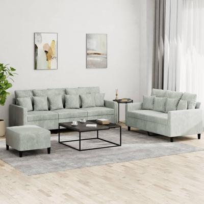 3-delige Loungeset met kussens fluweel lichtgrijs