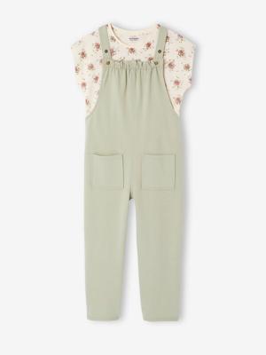 Meisjesset met T-shirt en tuinbroek saliegroen