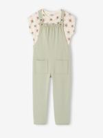 Meisjesset met T-shirt en tuinbroek saliegroen - thumbnail