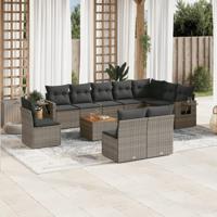 11-delige Loungeset met kussens poly rattan grijs - thumbnail