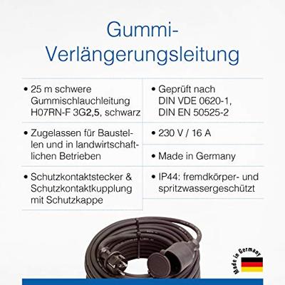 Schwabe Verlengkabel Neopreen H07RN-F 3x2,5 zwart IP44 25m - thumbnail