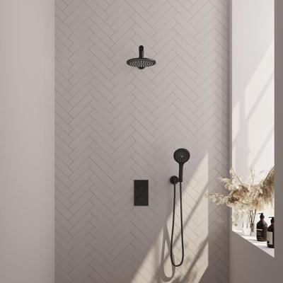 Thermostatische inbouw regendouche set mat zwart met 3-weg omstelling