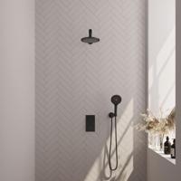 Thermostatische inbouw regendouche set mat zwart met 3-weg omstelling - thumbnail