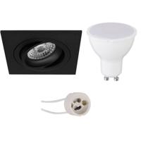 LED Spot Set - Pragmi Borny Pro - GU10 Fitting - Inbouw Vierkant - Mat Zwart - 6W - Natuurlijk Wit 4200K - Kantelbaar - 92mm - thumbnail