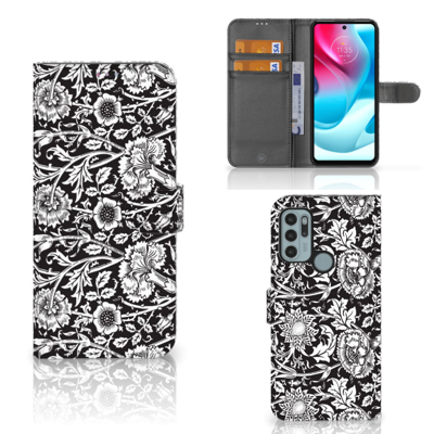Motorola Moto G60s Hoesje Black Flowers Motorola Moto G60s Hoesje Black Flowers