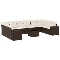 10-delige Loungeset met kussens poly rattan bruin - thumbnail